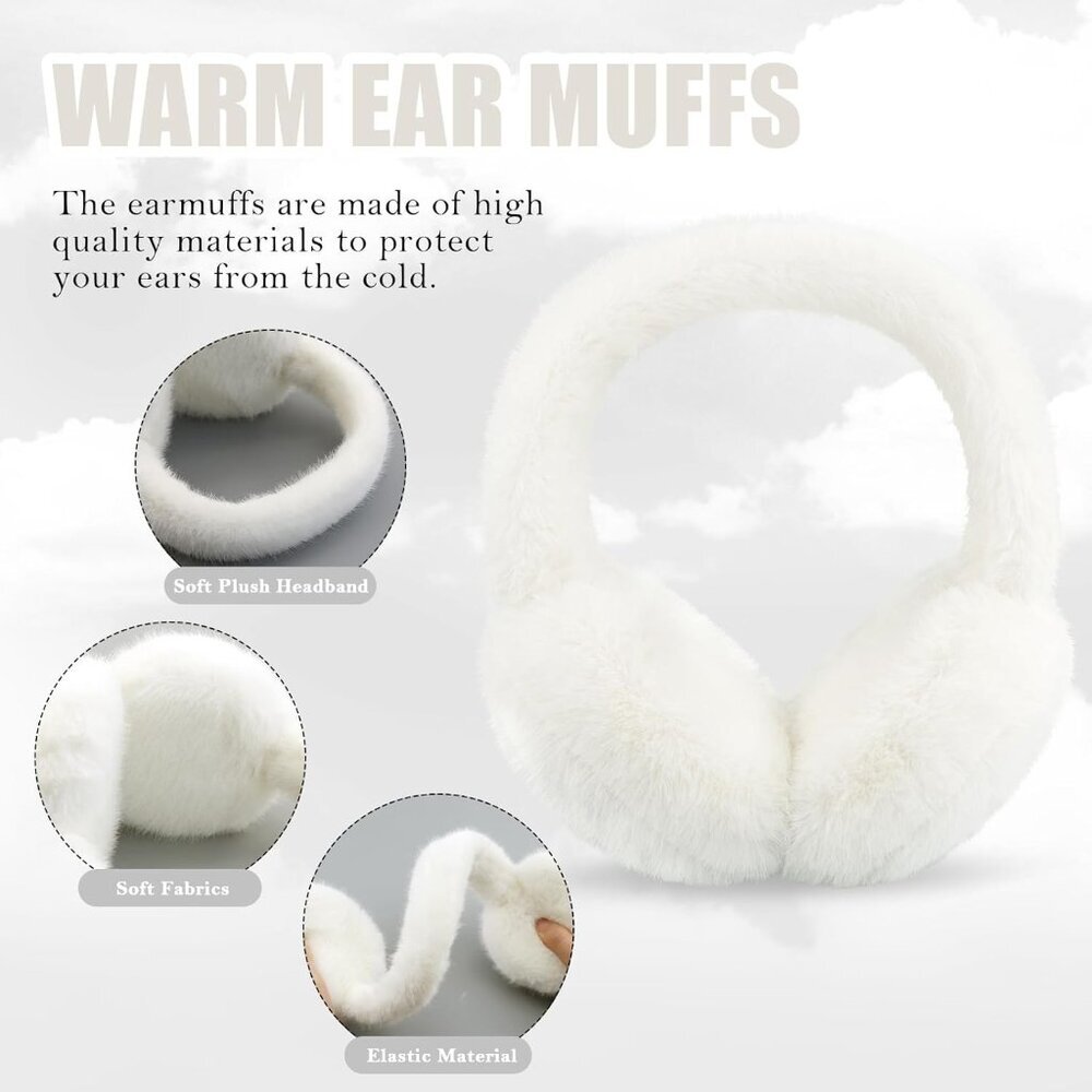 Winter Ear Muffs for Women Girls Faux Fur Cute White Earmuffs Fluffy Ear Warmers - Picture 5 of 6